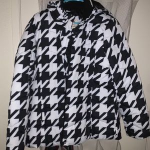 Jacket black white gingham puffer jacket hooded